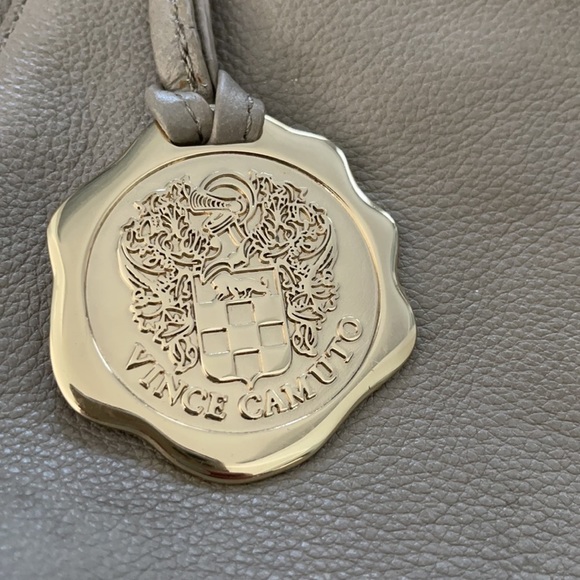 VINCE CAMUTO TAUPE & GOLD STUDDED HANDBAG - Picture 4 of 14